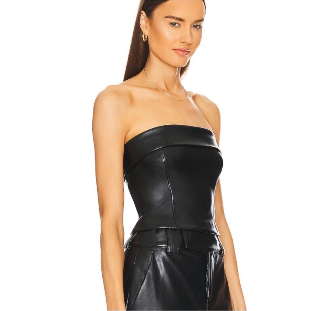 black strapless leather top